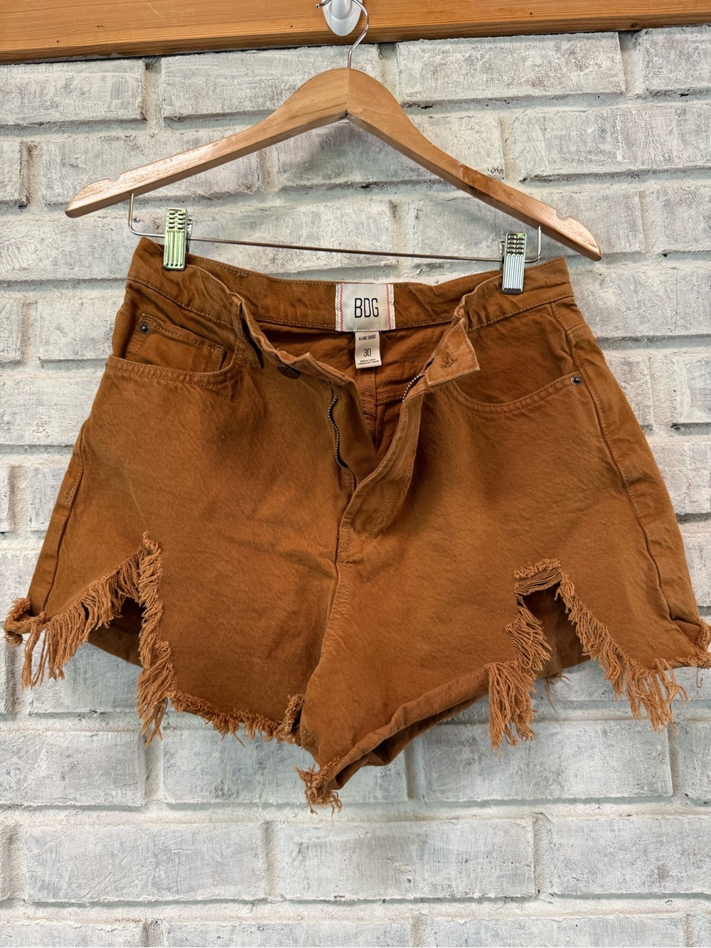 BDG Copper-Tone Distressed Frayed Hem Jean Shorts